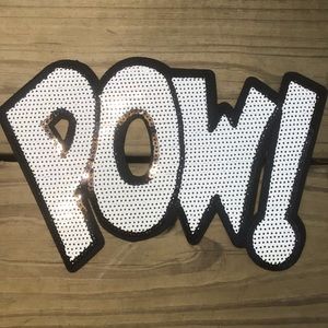 10.5” POW! White sequined iron on patch